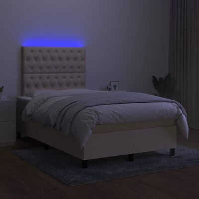 vidaXL Box spring postel s matrací a LED krémová 120x190 cm textil