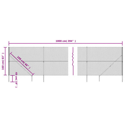 vidaXL Drátěné pletivo s kotevními hroty stříbrné 1,6 x 10 m