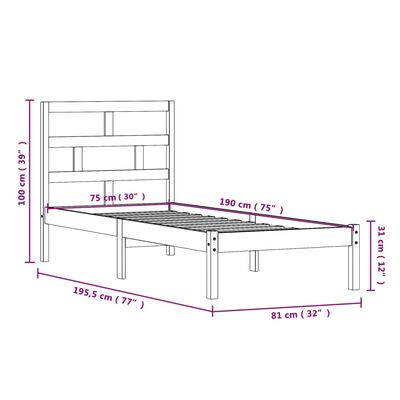 vidaXL Rám postele bílý 75 x 190 cm Small Single masivní dřevo