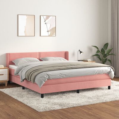 vidaXL Box spring postel s matrací růžová 160x200 cm samet