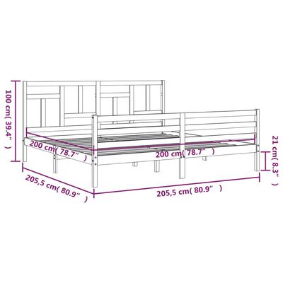 vidaXL Rám postele s čelem šedý 200 x 200 cm masivní dřevo