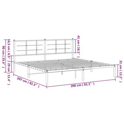 vidaXL Kovový rám postele s čelem bílý 200 x 200 cm