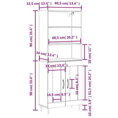 vidaXL Skříň highboard hnědý dub 69,5 x 34 x 180 cm kompozitní dřevo