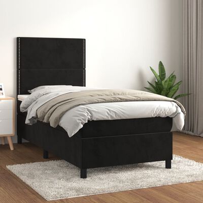 vidaXL Box spring postel s matrací černá 90x190 cm samet