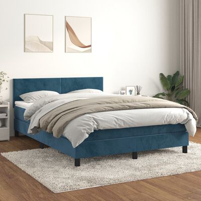 vidaXL Box spring postel s matrací tmavě modrá 140x190 cm samet