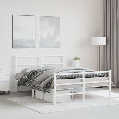 vidaXL Kovový rám postele s hlavovým a nožním čelem bílý 140 x 190 cm