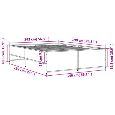 vidaXL Rám postele dub sonoma 140 x 190 cm kompozitní dřevo a kov