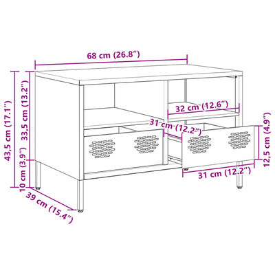 vidaXL TV skříňka antracitová 68x39x43,5 cm ocel válcovaná za studena