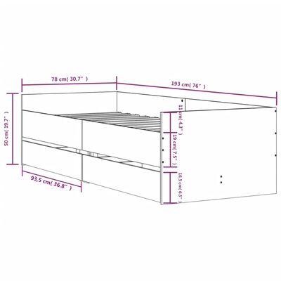 vidaXL Rám postele se zásuvkami kouřový dub 75 x 190 cm Small Single