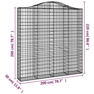 vidaXL Klenuté gabionové koše 3 ks 200x30x200/220cm pozinkované železo