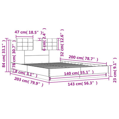 vidaXL Rám postele s čelem kouřový dub 140 x 200 cm kompozitní dřevo