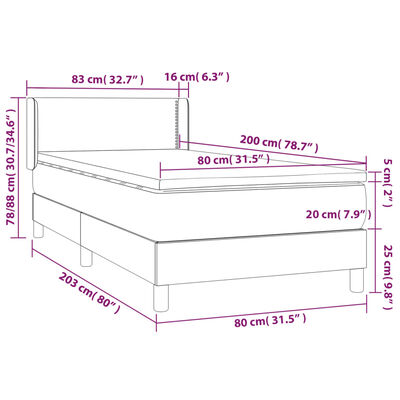 vidaXL Box spring postel s matrací tmavě šedá 80 x 200 cm textil