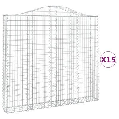 vidaXL Klenuté gabionové koše 15ks 200x30x180/200cm pozinkované železo