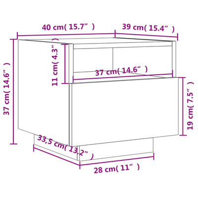 vidaXL Noční stolek s LED osvětlením bílý 40 x 39 x 37 cm