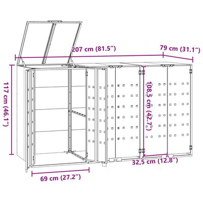 vidaXL Box na 3 popelnice antracitový 207 x 79 x 117 cm ocel