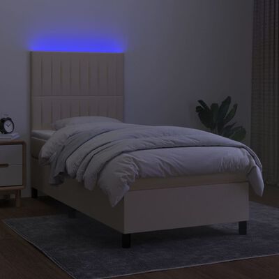 vidaXL Box spring postel s matrací a LED krémová 90x190 cm textil