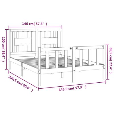 vidaXL Rám postele s čelem bílý masivní borové dřevo 140 x 200 cm