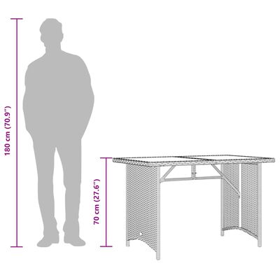 vidaXL Zahradní stůl se skleněnou deskou hnědý 110x68x70 cm polyratan