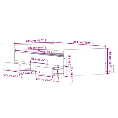 vidaXL Rám postele s hlavovým a nožním čelem dub sonoma 100 x 200 cm