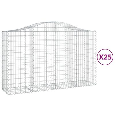 vidaXL Klenuté gabionové koše 25ks 200x50x120/140cm pozinkované železo