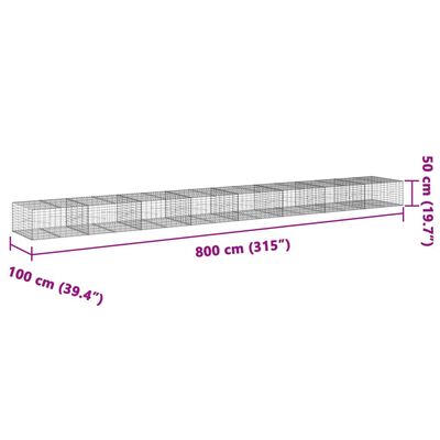 vidaXL Gabionový koš s víkem 800 x 100 x 50 cm pozinkované železo