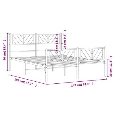 vidaXL Kovový rám postele s hlavovým a nožním čelem bílý 135 x 190 cm