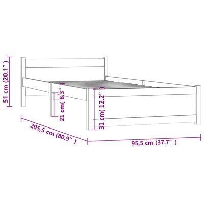 vidaXL Rám postele bílý masivní dřevo 90 x 200 cm