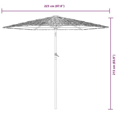 vidaXL Zahradní slunečník s LED a ocelovou tyčí hnědý 223x223x213 cm