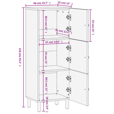 vidaXL Skříň highboard černá 40x33x110 cm masivní mangovníkové dřevo