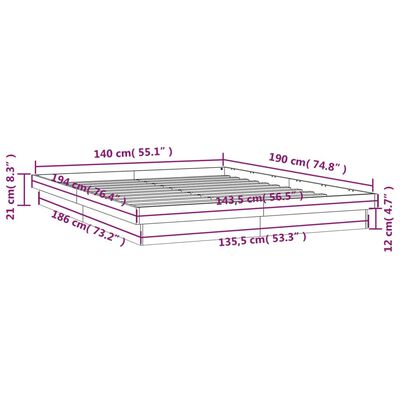 vidaXL Rám postele s LED voskově hnědý 140 x 190 cm masivní borovice