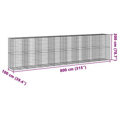 vidaXL Gabionový koš s víkem 800 x 100 x 200 cm pozinkované železo