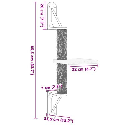 vidaXL Nástěnné škrabadlo pro kočky se sloupkem tmavě šedé 85,5 cm