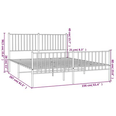 vidaXL Kovový rám postele s hlavovým a nožním čelem bílý 150 x 200 cm