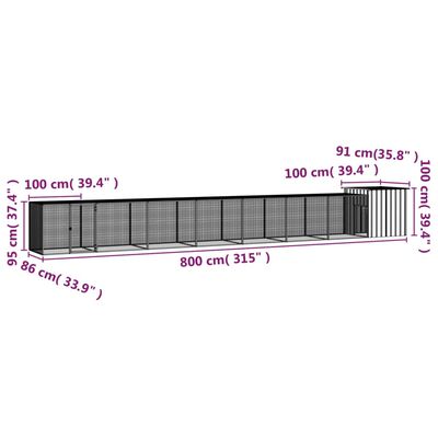 vidaXL Klec pro kuřata šedá 800 x 91 x 100 cm pozinkovaná ocel