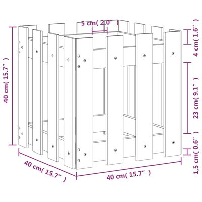 vidaXL Zahradní truhlík plotový design bílý 40x40x40 cm masiv borovice