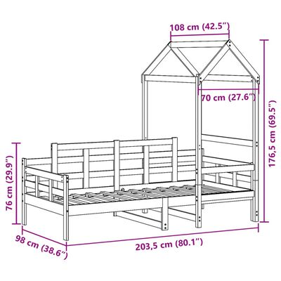 vidaXL Válenda se střechou 90 x 200 cm masivní borové dřevo