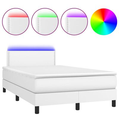 vidaXL Box spring postel s matrací a LED bílá 120 x 190 cm umělá kůže