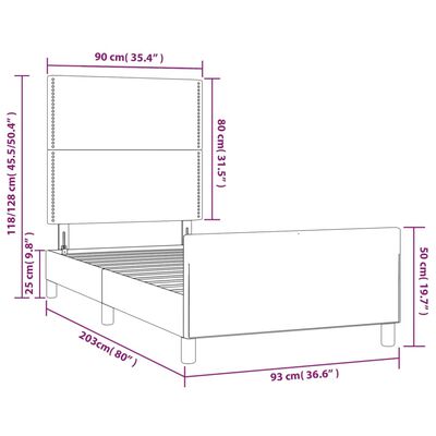 vidaXL Rám postele s čelem šedý 90x200 cm umělá kůže