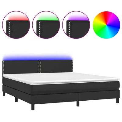 vidaXL Box spring postel s matrací a LED černá 160x200 cm umělá kůže