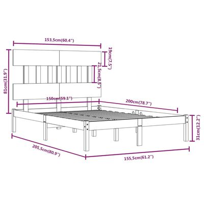 vidaXL Rám postele masivní dřevo 150 x 200 cm King Size