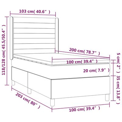 vidaXL Box spring postel s matrací a LED tmavě modrá 100x200 cm samet