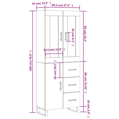 vidaXL Skříň highboard bílá 69,5 x 34 x 180 cm kompozitní dřevo