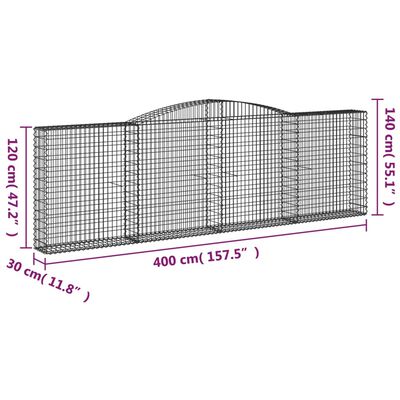 vidaXL Klenuté gabionové koše 5 ks 400x30x120/140cm pozinkované železo