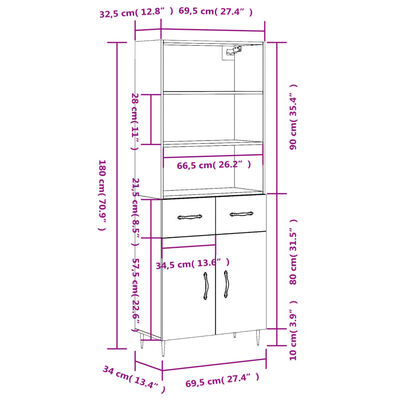 vidaXL Skříň highboard bílá 69,5 x 34 x 180 cm kompozitní dřevo