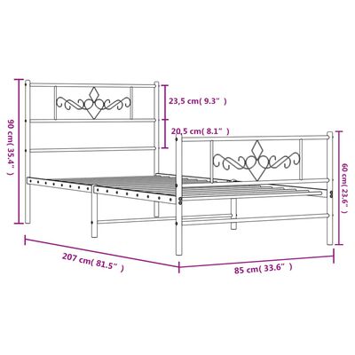 vidaXL Kovový rám postele s hlavovým a nožním čelem černý 80 x 200 cm