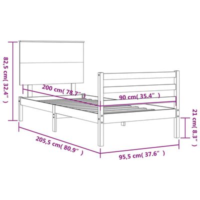 vidaXL Rám postele s čelem bílý 90 x 200 cm masivní dřevo