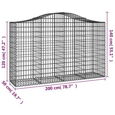 vidaXL Klenuté gabionové koše 2 ks 200x50x120/140cm pozinkované železo