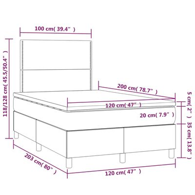 vidaXL Box spring postel s matrací a LED tmavě šedá 120x200 cm textil