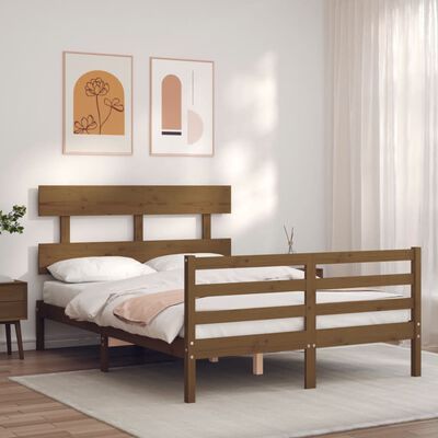 vidaXL Rám postele s čelem medově hnědý Small Double masivní dřevo