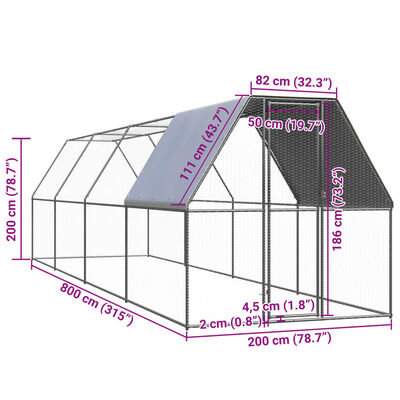 vidaXL Klec pro kuřata 2 x 8 x 2 m pozinkovaná ocel